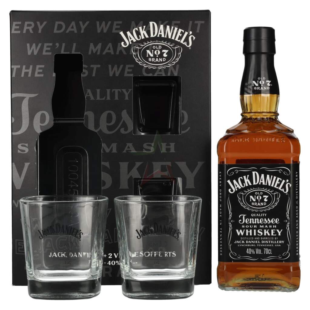 Jack Daniel's Tennessee Whiskey 40% Vol. 0,7l in confezione regalo con 2 bicchieri da whisky